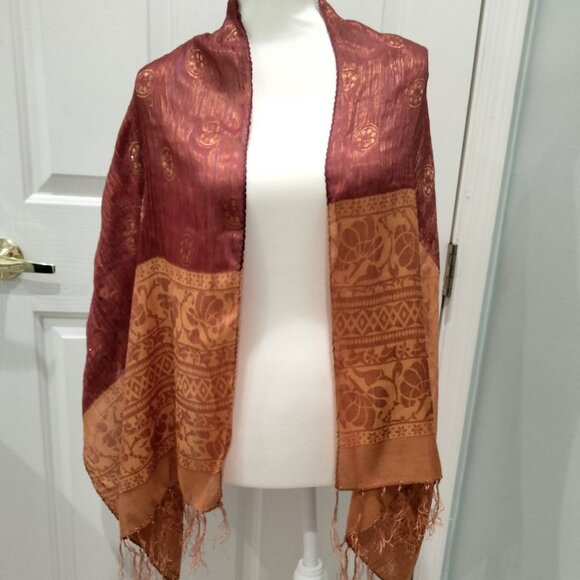 Shawl/Dupatta, Traditional Banarasi, Rust and Gold - Picture 8 of 12